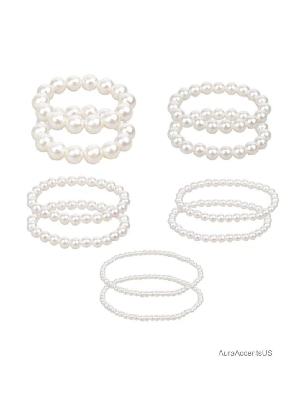 Faux Pearl Bracelet 10 Pack Stretchy Bridal Wedding Jewelry Set